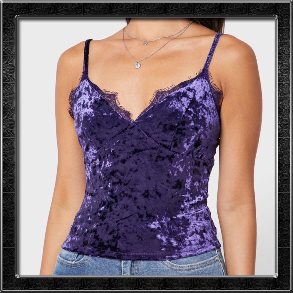 Forever 21 Crushed Velvet Purple Lace Crop Top